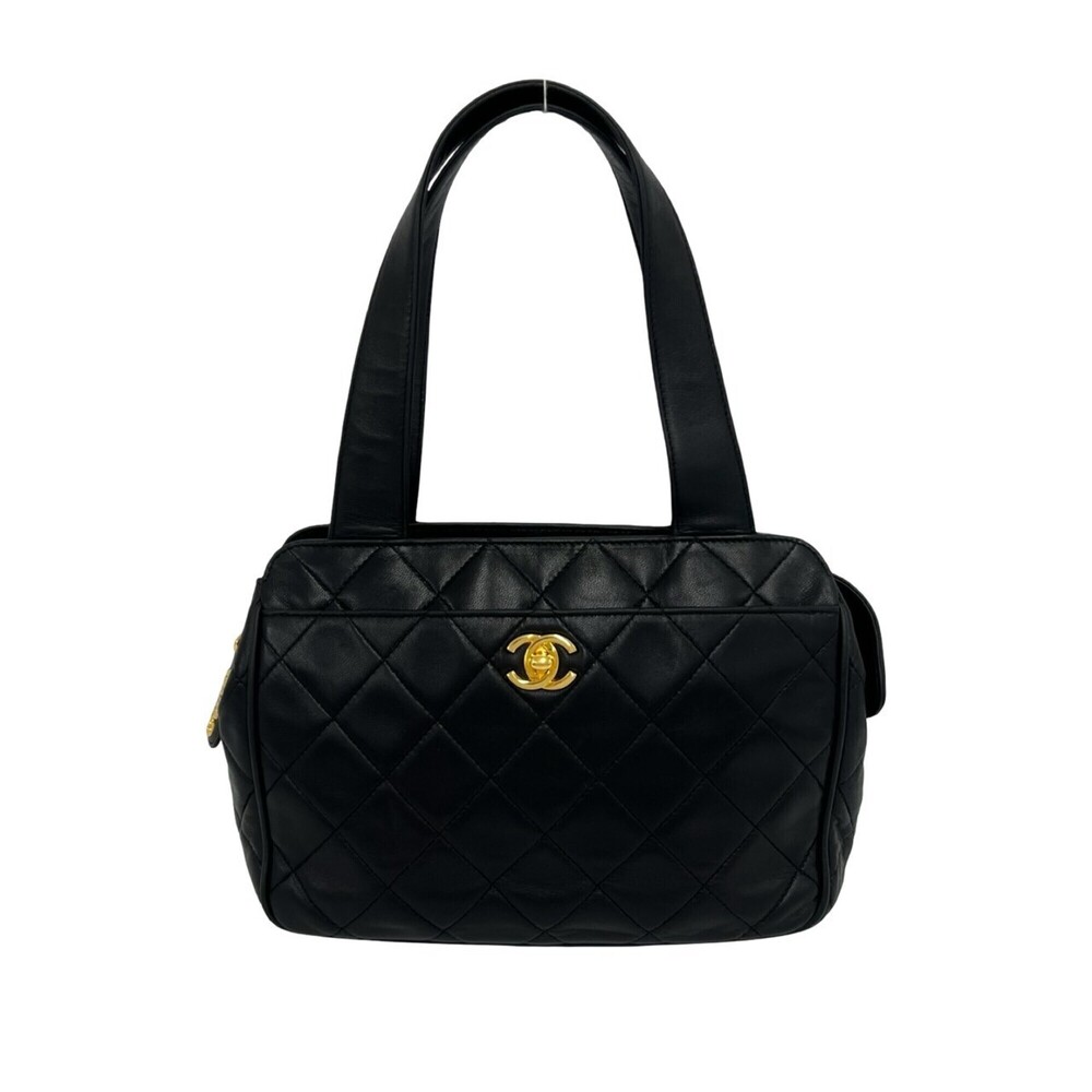 CHANEL Vintage Matelassé Coco Mark Lambskin Leather Handbag, Black, 36747